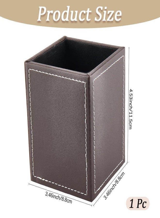 CALFOVERA Square PU Leather Pen Holder for Desk Multifunctional Pencil Cup Control Stand Decor Container Desktop Organizer Stationery Storage Case for Office Brush Scissor(Dark Brown) - Image 2