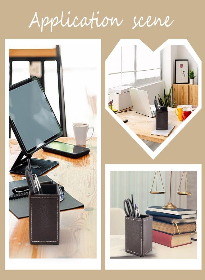 CALFOVERA Square PU Leather Pen Holder for Desk Multifunctional Pencil Cup Control Stand Decor Container Desktop Organizer Stationery Storage Case for Office Brush Scissor(Dark Brown) - Image 4