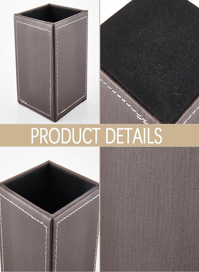 CALFOVERA Square PU Leather Pen Holder for Desk Multifunctional Pencil Cup Control Stand Decor Container Desktop Organizer Stationery Storage Case for Office Brush Scissor(Dark Brown) - Image 5