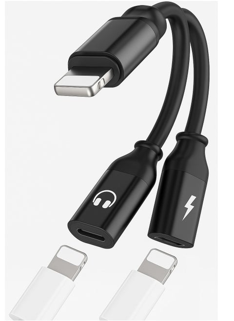 Lightning to Dual Lightning Adapter [Apple MFI Certified] 2 in 1 OTG Audio & Charging – 10cm, Black