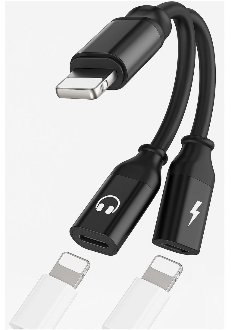 Generic - Lightning to Dual Lightning Adapter [Apple MFI Certified] 2 in 1 OTG Audio & Charging – 10cm, Black - Image 1