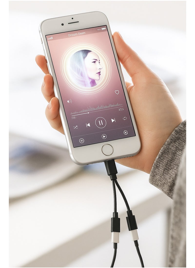 Generic - Lightning to Dual Lightning Adapter [Apple MFI Certified] 2 in 1 OTG Audio & Charging – 10cm, Black - Image 1