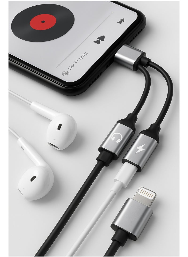 Generic - Lightning to Dual Lightning Adapter [Apple MFI Certified] 2 in 1 OTG Audio & Charging – 10cm, Black - Image 1
