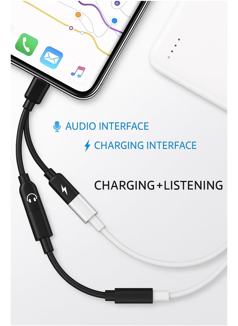 Generic - Lightning to Dual Lightning Adapter [Apple MFI Certified] 2 in 1 OTG Audio & Charging – 10cm, Black - Image 1