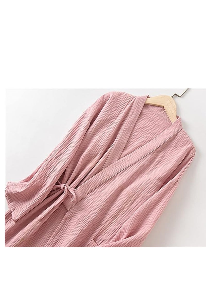 SYOSI - Womens Cotton Gauze Robe Soft Lightweight Kimono Maternity Bathrobe Loungewear Lounging Relaxed Bathrobe for Home Spa Pink - Image 1