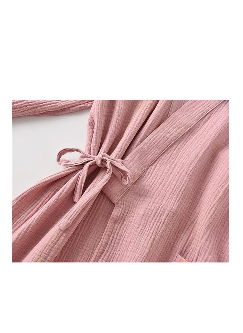 SYOSI - Womens Cotton Gauze Robe Soft Lightweight Kimono Maternity Bathrobe Loungewear Lounging Relaxed Bathrobe for Home Spa Pink - Image 1