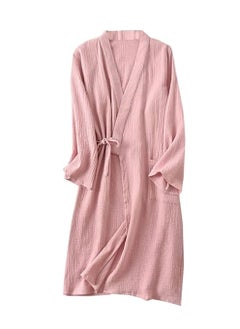 Womens Cotton Gauze Robe Soft Lightweight Kimono Maternity Bathrobe Loungewear Lounging Relaxed Bathrobe for Home Spa Pink