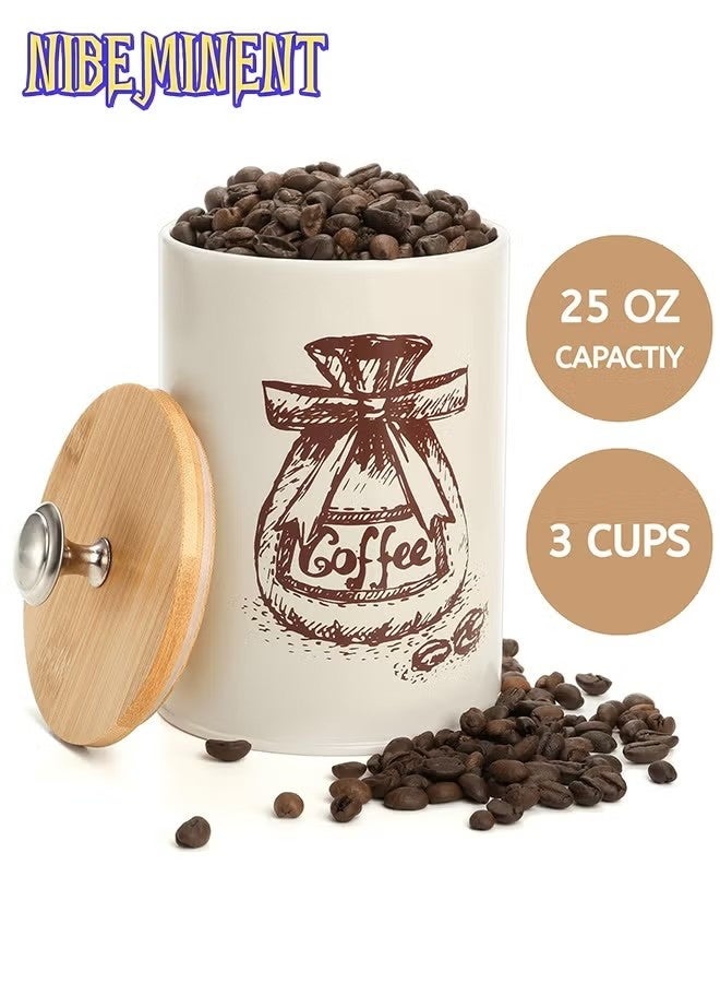 NIBEMINENT Canister Sets for Kitchen Counter, 25 Oz Coffee Sugar Tea Canister Set, Metal Vintage Kitchen Container 3 Pack, Food Storage Containers with Bamboo Lid, Farmhouse Decor, Beige - Image 3