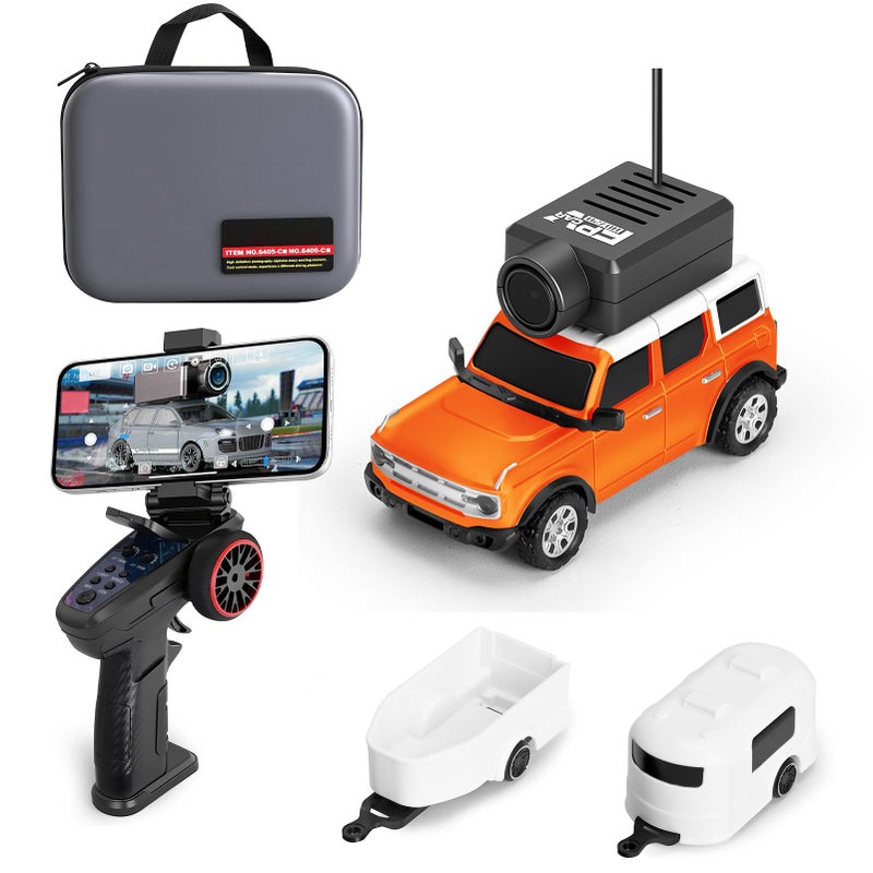 GoolRC WLtoys 6405C Mini RC Car 24GHz 164 Scale FPV Remote Control Car with Camera 720P and Gyro APP Control Vehicle with 2 Trailers and LED Lights for Adults Blue - Image 3