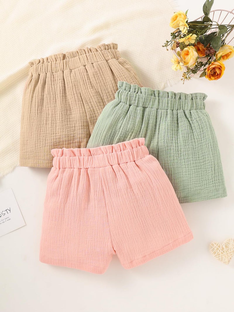 Yvowming 3 Pack Girls Shorts Pants Casual Linen Cotton Shorts for Toddler Girls Kids Summer Clothes (Ages 4-12) (US, Age, 11 Years, 12 Years, Multicolor) - Image 4