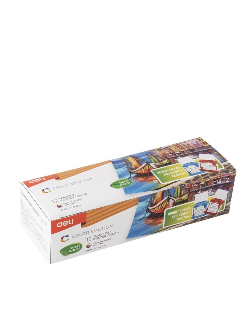 Deli 12 Piece Gouache Colors 25ml Per Bottle Multicolor - Image 1