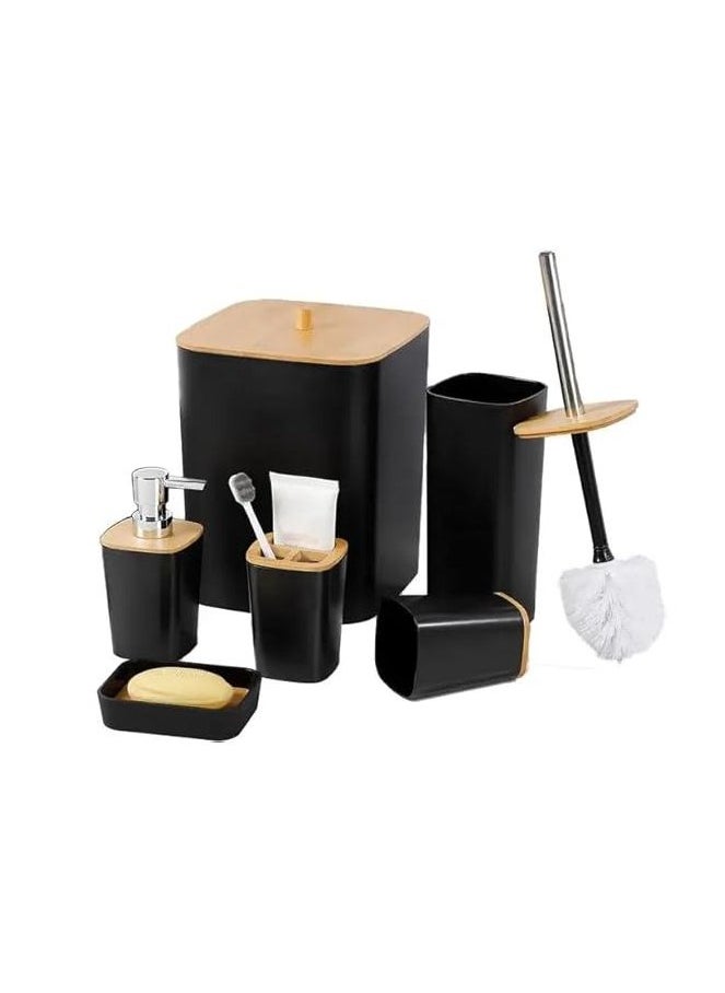 Generic Bamboo Bathroom Accessories set, 6 Pieces Bathroom Accessory Set  - Image 2
