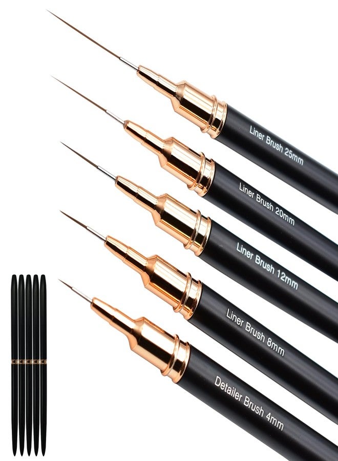 HomTop 5Pcs Metallic Nail Art Liner Brush Set, UV Gel Polish Painting Tools for Long Lines, Thin Details, Fine Drawing, Sizes 4/8/12/20/25mm (Black) - Image 1