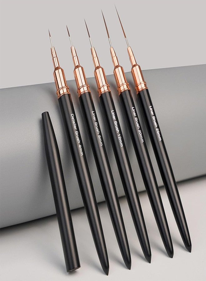 HomTop 5Pcs Metallic Nail Art Liner Brush Set, UV Gel Polish Painting Tools for Long Lines, Thin Details, Fine Drawing, Sizes 4/8/12/20/25mm (Black) - Image 2