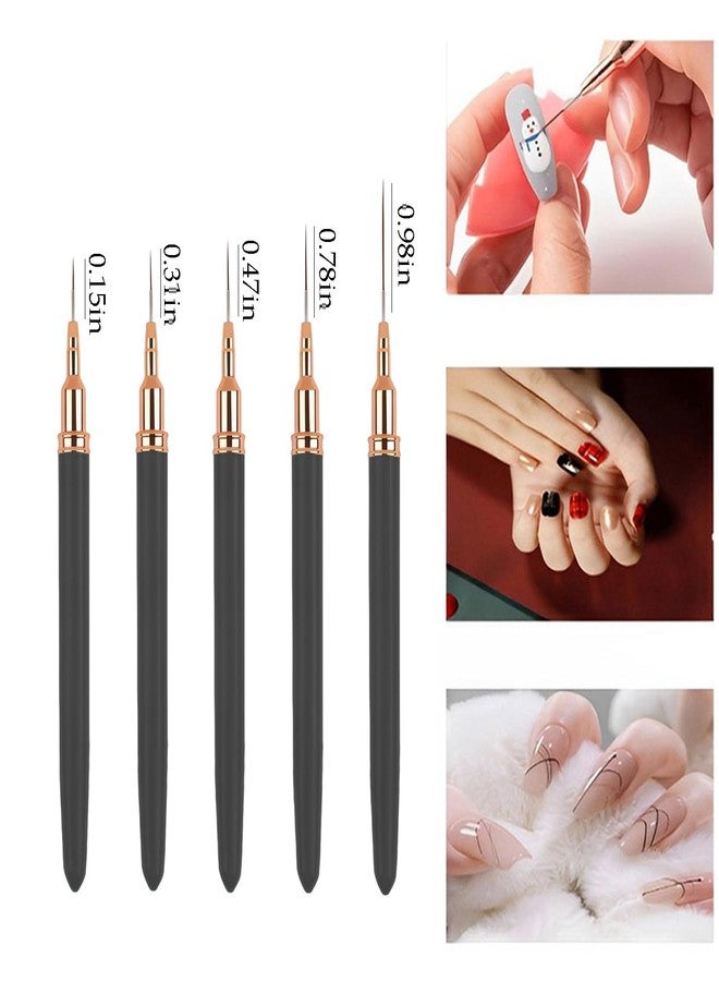 HomTop 5Pcs Metallic Nail Art Liner Brush Set, UV Gel Polish Painting Tools for Long Lines, Thin Details, Fine Drawing, Sizes 4/8/12/20/25mm (Black) - Image 3