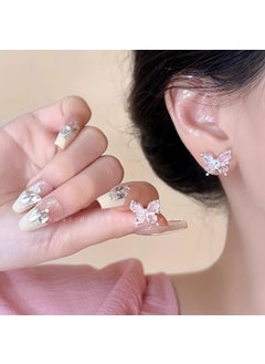 Generic Summer Butterfly Pearl Earrings 925 Silver Pink butterfly opal stud earrings 