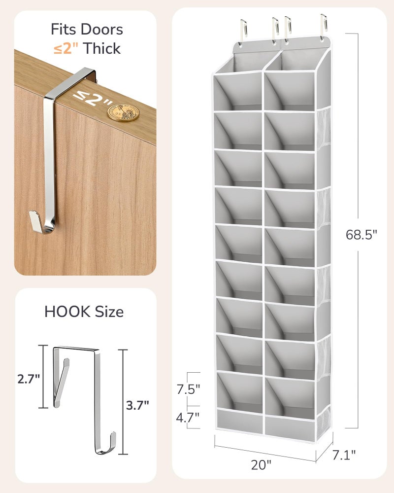 ULG Over The Door Shoe Organizer for Closet Fit 24-32 Pairs with Large Deep Pockets, Narrow Shoe Rack for Door Hanging Boots Storage, Black - Image 2