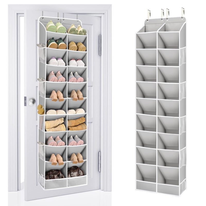 ULG Over The Door Shoe Organizer for Closet Fit 24-32 Pairs with Large Deep Pockets, Narrow Shoe Rack for Door Hanging Boots Storage, Black - Image 1