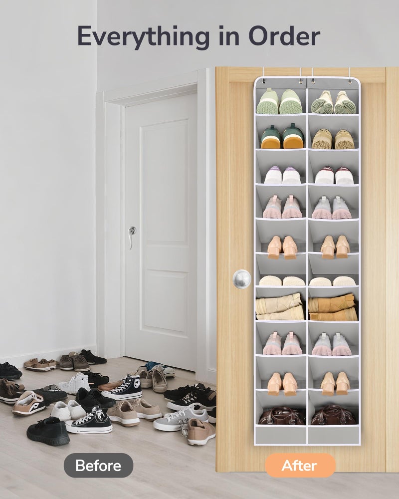 ULG Over The Door Shoe Organizer for Closet Fit 24-32 Pairs with Large Deep Pockets, Narrow Shoe Rack for Door Hanging Boots Storage, Black - Image 4