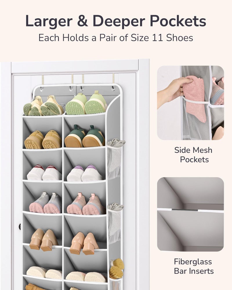 ULG Over The Door Shoe Organizer for Closet Fit 24-32 Pairs with Large Deep Pockets, Narrow Shoe Rack for Door Hanging Boots Storage, Black - Image 3