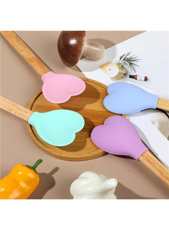 4 Pieces Valentine's Day Heart Shaped Spoons Silicone Spatulas with Wooden Handles for Serving Stirring Baking Kitchen Accessories  - Image 2