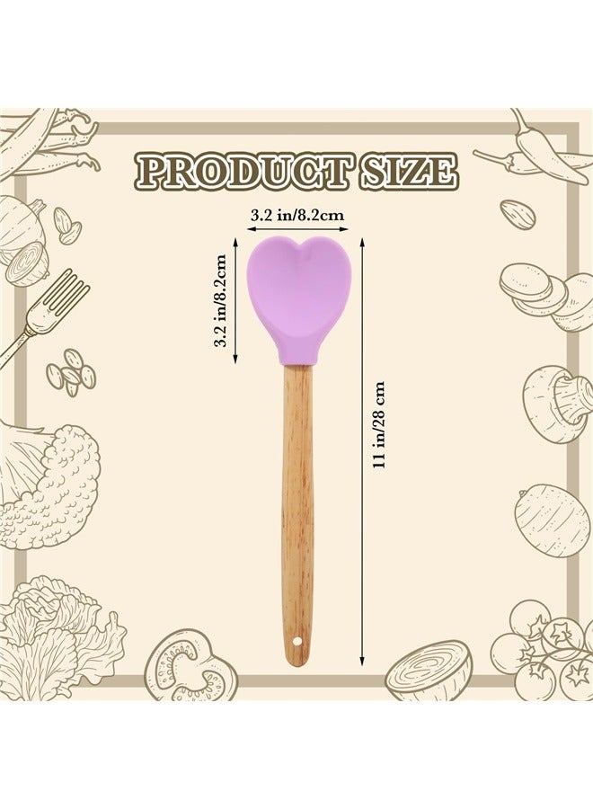 4 Pieces Valentine's Day Heart Shaped Spoons Silicone Spatulas with Wooden Handles for Serving Stirring Baking Kitchen Accessories  - Image 5