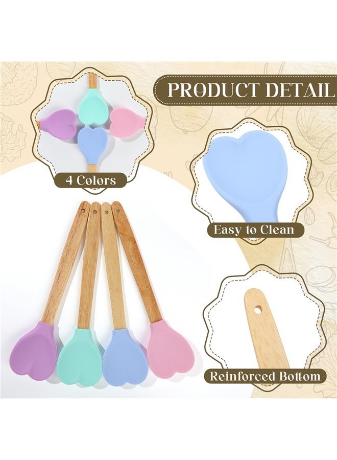 4 Pieces Valentine's Day Heart Shaped Spoons Silicone Spatulas with Wooden Handles for Serving Stirring Baking Kitchen Accessories  - Image 4
