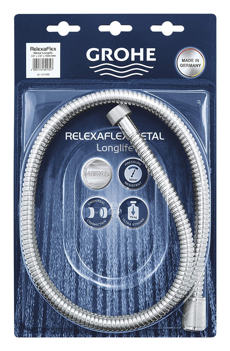 GROHE 28143000 RelexaFlex 59" Metal Longlife Shower Hose, Starlight Chrome - Image 3