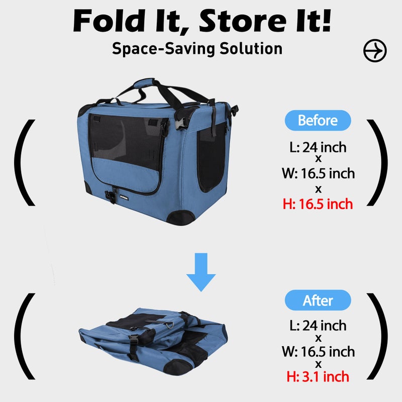 Prutapet Large Cat Carrier 24"x16.5"x16.5" Portable Dog Crate for Small Medium Dogs Collapsible Traveling Pet Crate with Collapsible Bowl - Image 4