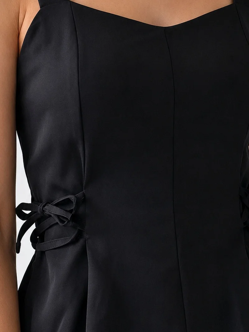 Mixray Black MIXRAY Sleeveless Square-Neck Peplum Blouse for Women | Best Price UAE