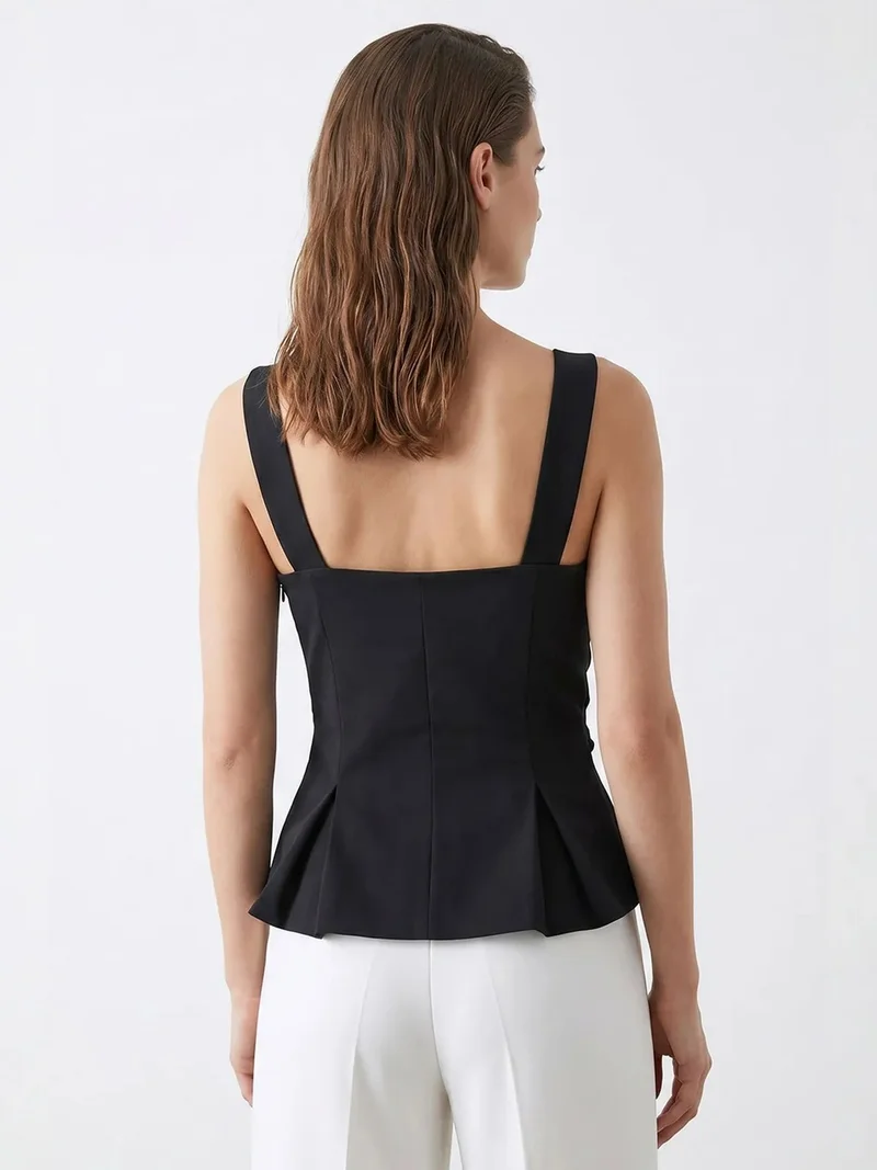 Mixray Black MIXRAY Sleeveless Square-Neck Peplum Blouse for Women | Best Price UAE