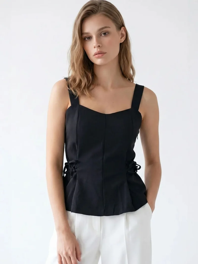 ميكسراي MIXRAY Sleeveless Square-Neck Peplum Blouse