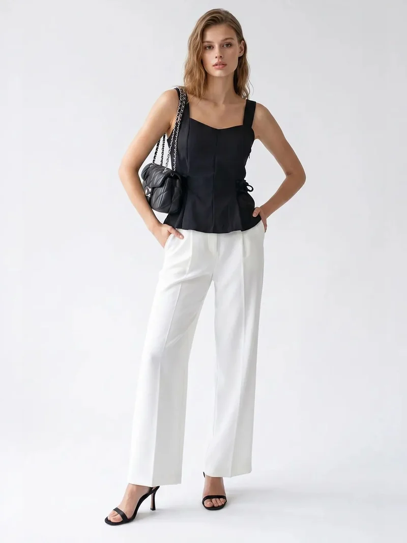 ميكسراي MIXRAY Sleeveless Square-Neck Peplum Blouse