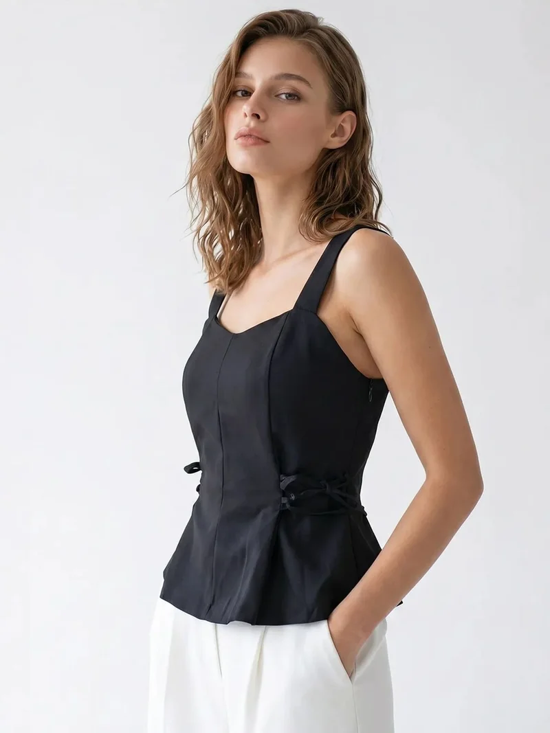 Mixray Black MIXRAY Sleeveless Square-Neck Peplum Blouse for Women | Best Price UAE