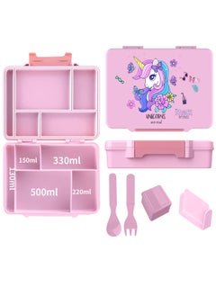 Snack attack Lunch Box for Kids School,Children Lunch Box with Compartments, Bento Box Children, Leak-proof Lunch Box for Girls and Boys, Snack Box, Perfect for School, Nursery & Trips (Pink Unicorn)  - Image 1