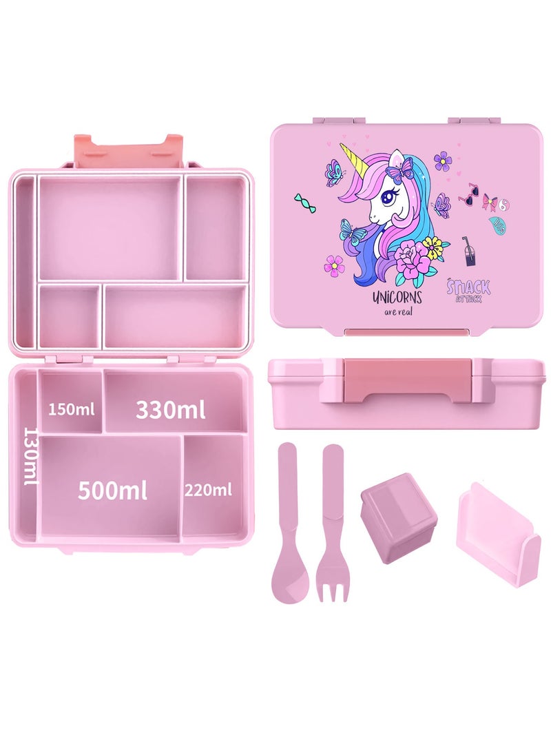 Snack attack Lunch Box for Kids School,Children Lunch Box with Compartments, Bento Box Children, Leak-proof Lunch Box for Girls and Boys, Snack Box, Perfect for School, Nursery & Trips (Pink Unicorn)  - Image 1