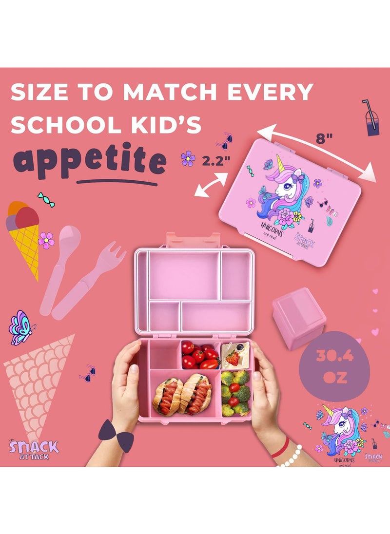 Snack attack Lunch Box for Kids School,Children Lunch Box with Compartments, Bento Box Children, Leak-proof Lunch Box for Girls and Boys, Snack Box, Perfect for School, Nursery & Trips (Pink Unicorn)  - Image 2