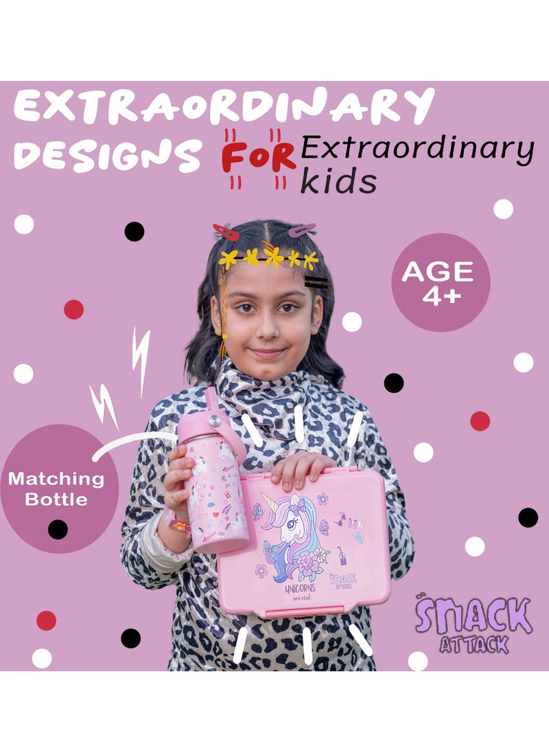 Snack attack Lunch Box for Kids School,Children Lunch Box with Compartments, Bento Box Children, Leak-proof Lunch Box for Girls and Boys, Snack Box, Perfect for School, Nursery & Trips (Pink Unicorn)  - Image 4