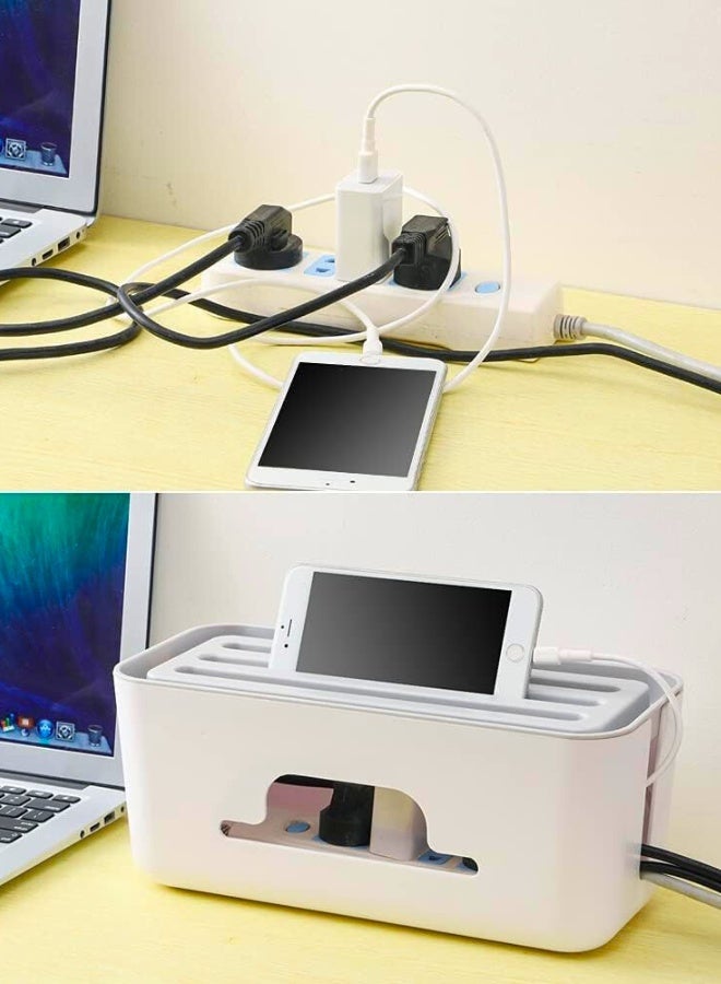 Chase Up Advanced Cable Management Box Extension Floor Cord Organizer Box with Slotted Top for Phones, Tablets | Surge Protection for Home and Office | High Utility (White) - Image 3
