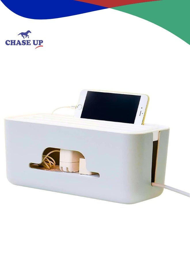 Chase Up Advanced Cable Management Box Extension Floor Cord Organizer Box with Slotted Top for Phones, Tablets | Surge Protection for Home and Office | High Utility (White) - Image 1
