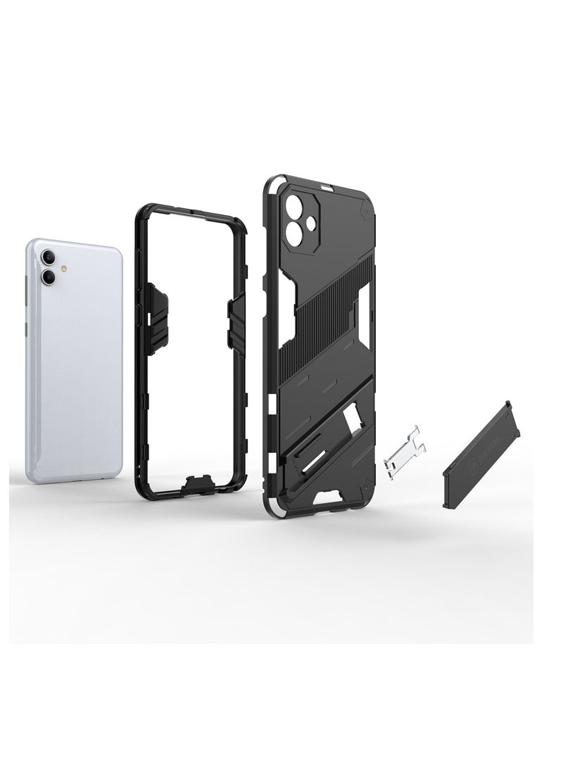 Punk Armor 2 in 1 PC Tpu Shockproof Phone Case with Invisible Holder For Samsung Galaxy A04e (black)