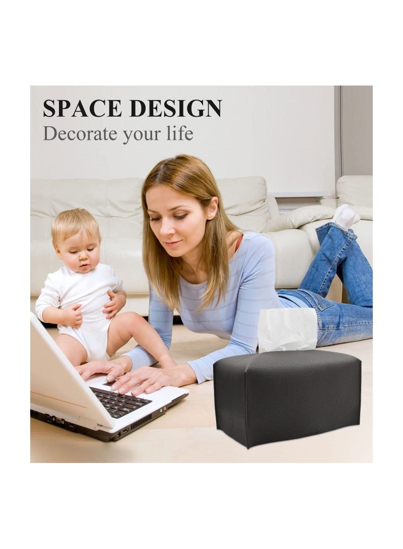 Decorative PU Leather Tissue Box Holder,  Tissue Box Organizer for Bathroom Vanity Countertop, Night Stand, Bedroom Dresser, Office Desk, Car .