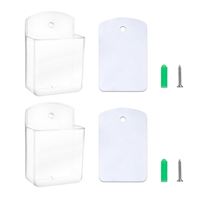 Aecsze 2 PCS Remote Control Holders Wall Mount, Self Adhesive TV Air Conditioner Remote Control Holder, Wall Mount Storage Box Organizer Wall Pen Holder Storage for Home Office School (Clear) - Image 1