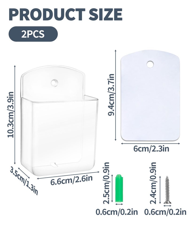 Aecsze 2 PCS Remote Control Holders Wall Mount, Self Adhesive TV Air Conditioner Remote Control Holder, Wall Mount Storage Box Organizer Wall Pen Holder Storage for Home Office School (Clear) - Image 2