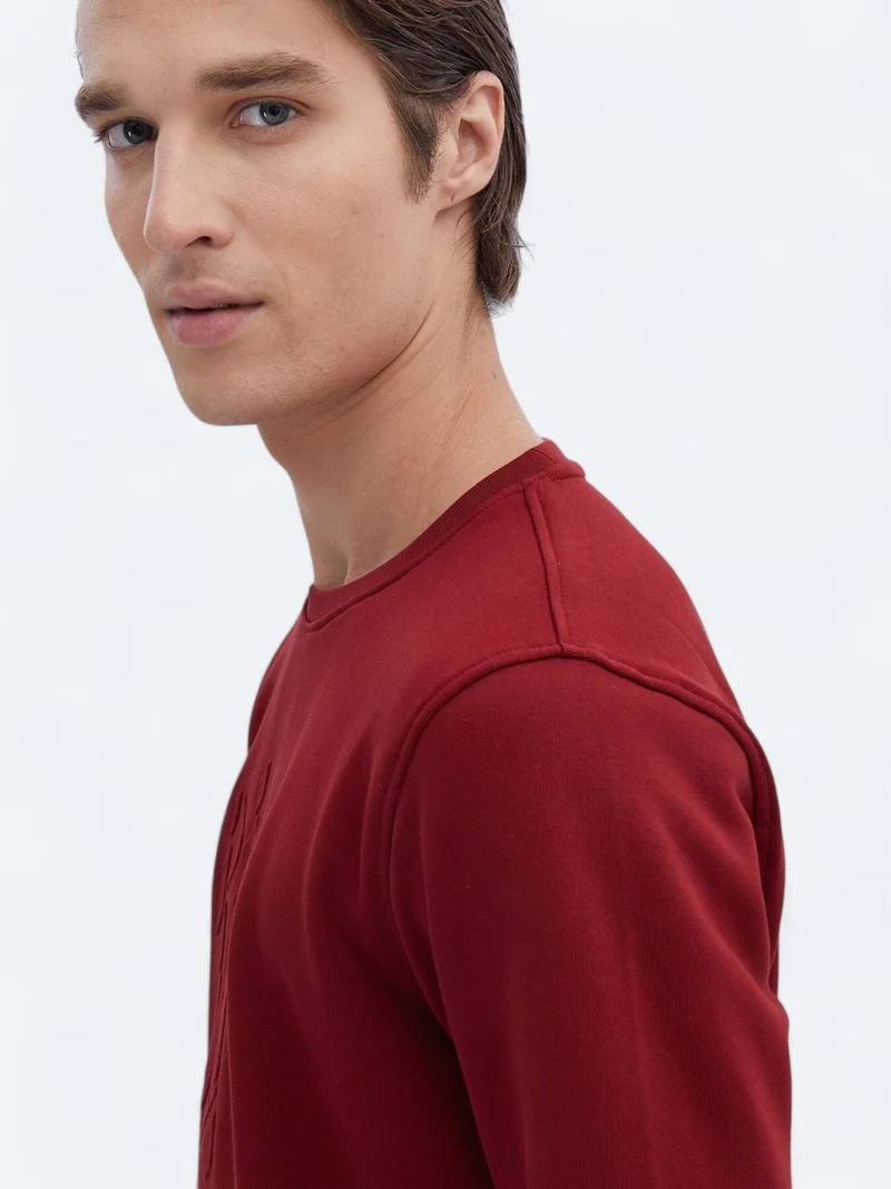 Kip Red Crew Neck Printed Sweatshirt
