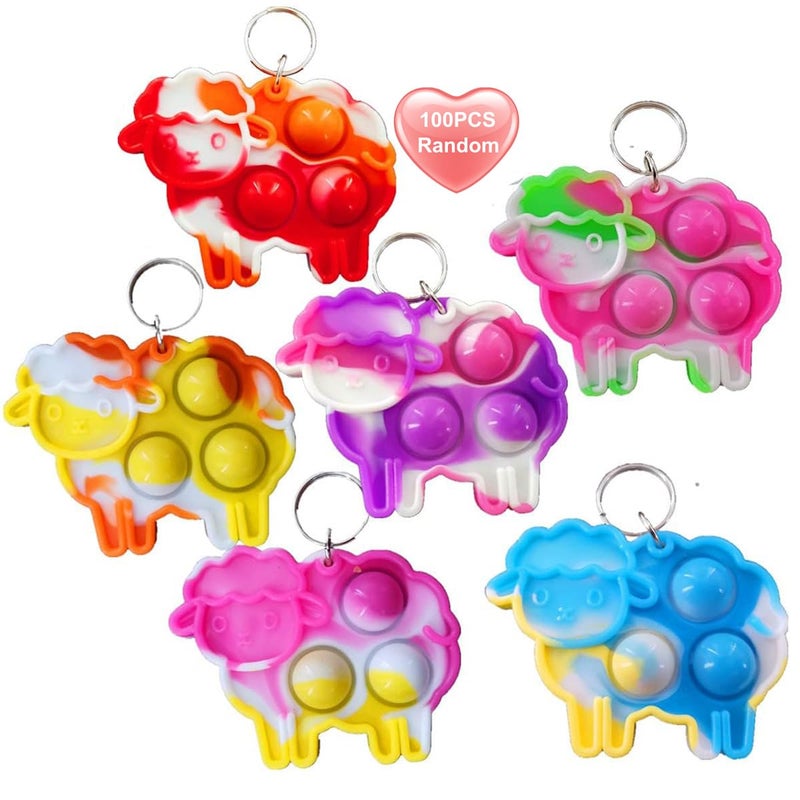 Goodangie00 100 Packs Cute Sheep Animal Mini Pop Fidget Toys Autism Special Needs Squeeze Sensory Summer Party Favors Gift for Kids Adults Classroom Student Bubble Prizes - Image 3