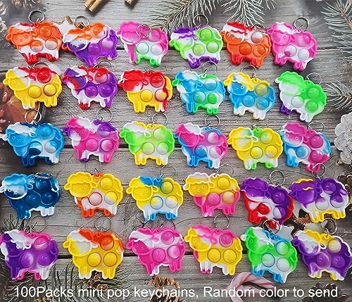 Goodangie00 100 Packs Cute Sheep Animal Mini Pop Fidget Toys Autism Special Needs Squeeze Sensory Summer Party Favors Gift for Kids Adults Classroom Student Bubble Prizes - Image 5