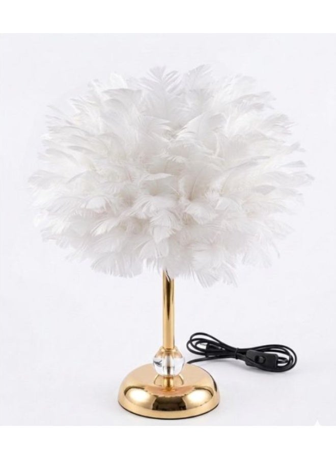مصباح طاولة عصري لغرفة النوم - 70 سم - تصميم أنيق على شكل ريشة - لون أبيض