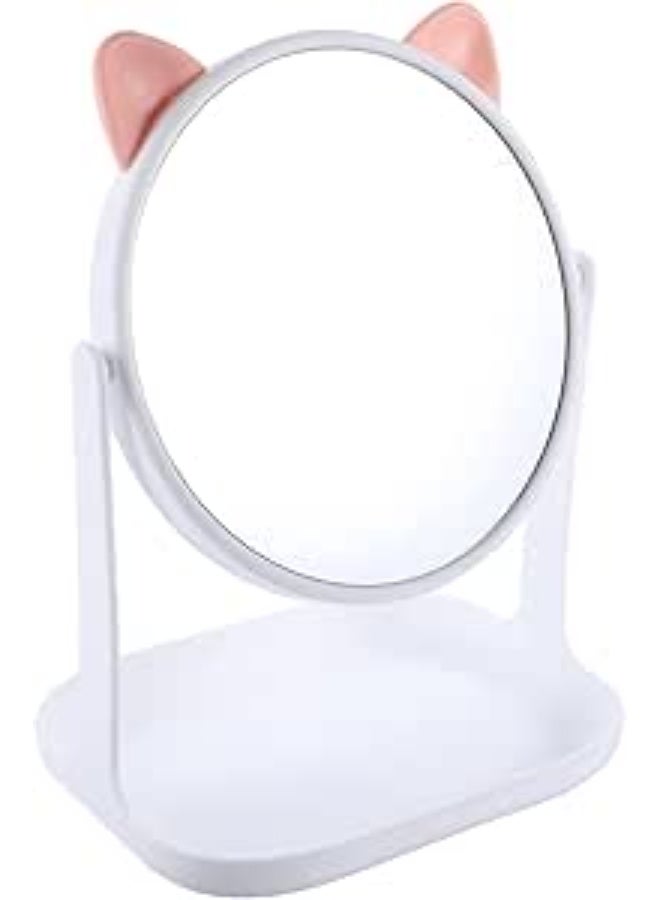مرآة مكبّرة بتصميم أذنين قطه لطيف مع قاعدة تخزين - Image 1