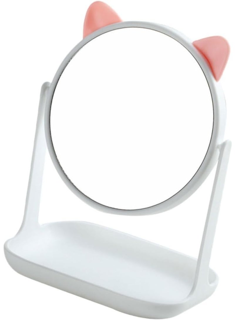 مرآة مكبّرة بتصميم أذنين قطه لطيف مع قاعدة تخزين - Image 2